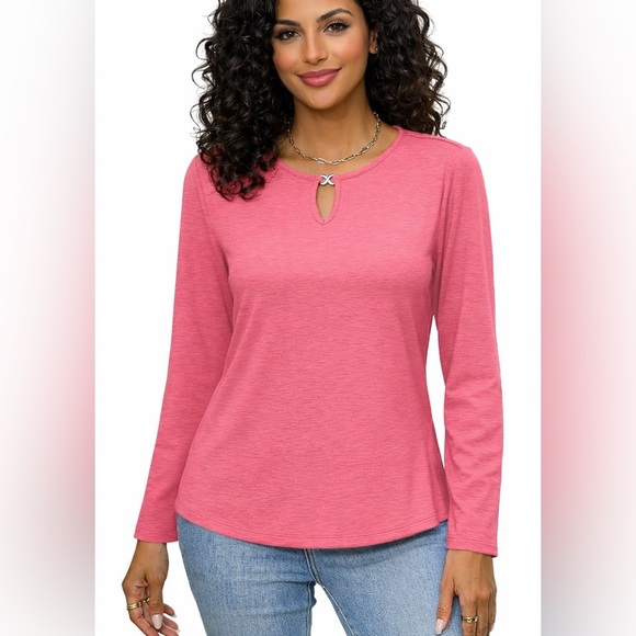 Tops - Pink Long Sleeve Keyhole Top